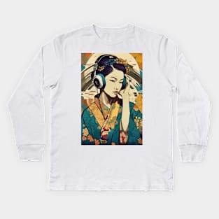 Asian American AAPI Asian Woman Music Lover Kids Long Sleeve T-Shirt